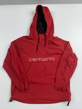 Carhartt Work In Progress Jacket Mens XS Red Hooded 1/4 Zip Anorak Windbreaker